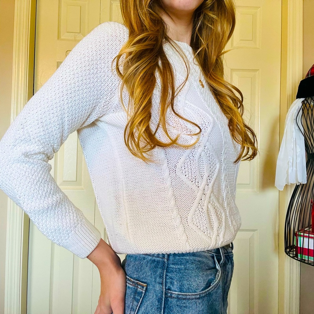White Cable Knit Sweater